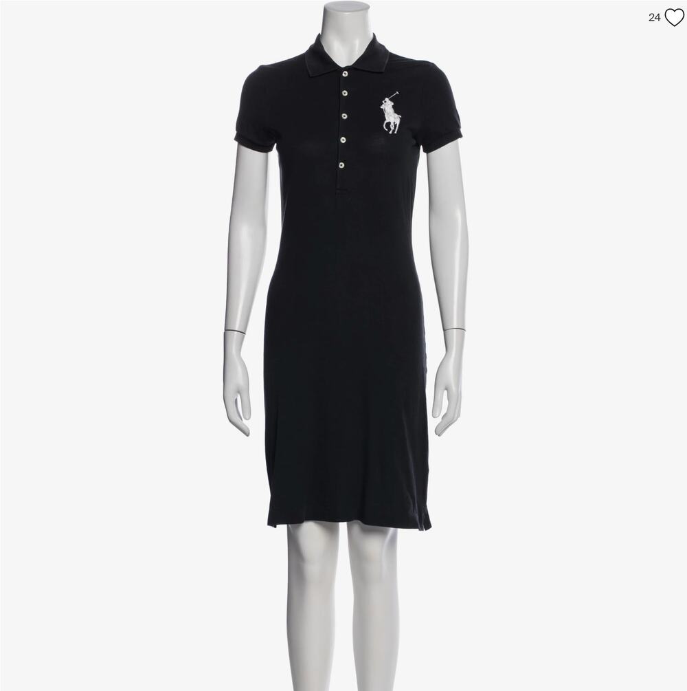 Ralph Lauren Custom Fit Navy Blue Large Knee Length Pique Knit Dress Big Pony